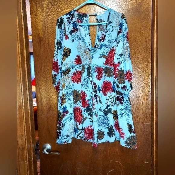 Jodifl Small boho babydoll Dress vneck lined blue/green soft colors , pockets - Picture 11 of 15